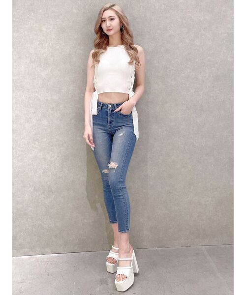 GYDA（ジェイダ）の「サイドレースアップノースリニットトップス（ニット/セーター・レディース・オフホワイト/ブラック・FREE）」の13枚目の写真