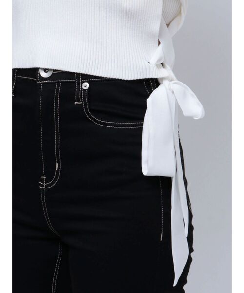 GYDA（ジェイダ）の「サイドレースアップノースリニットトップス（ニット/セーター・レディース・オフホワイト/ブラック・FREE）」の5枚目の写真