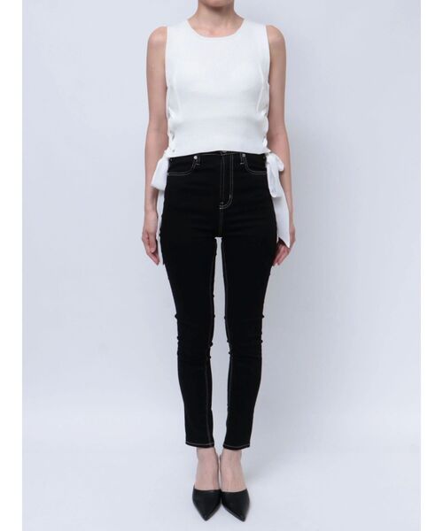 GYDA（ジェイダ）の「サイドレースアップノースリニットトップス（ニット/セーター・レディース・オフホワイト/ブラック・FREE）」の3枚目の写真