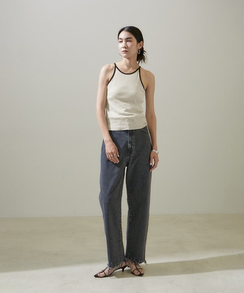 SALON adam et rope'（サロン アダム エ ロペ）の「【GGG for SALON】別注FRESCA RIBアメリカンスリーブタンクトップ（タンクトップ・レディース・ブラック/ベージュ・FREE）」の6枚目の写真