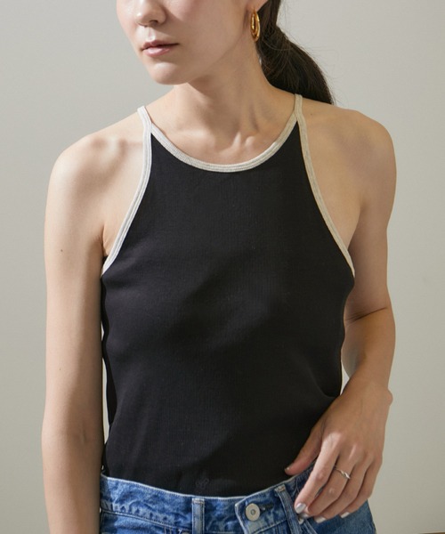 SALON adam et rope'（サロン アダム エ ロペ）の「【GGG for SALON】別注FRESCA RIBアメリカンスリーブタンクトップ（タンクトップ・レディース・ブラック/ベージュ・FREE）」の9枚目の写真