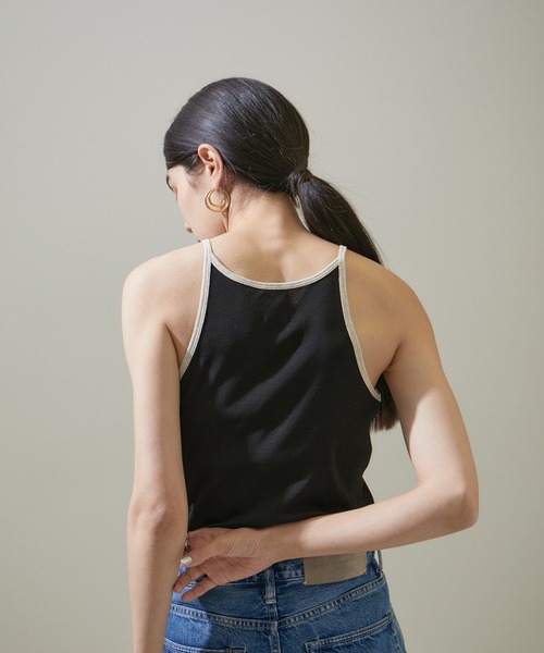 SALON adam et rope'（サロン アダム エ ロペ）の「【GGG for SALON】別注FRESCA RIBアメリカンスリーブタンクトップ（タンクトップ・レディース・ブラック/ベージュ・FREE）」の11枚目の写真