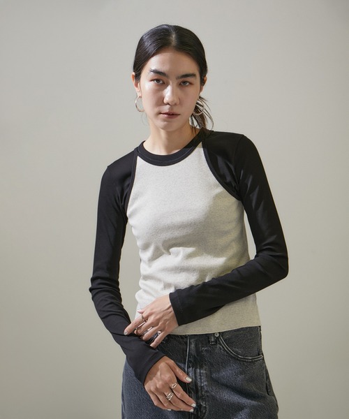 SALON adam et rope'（サロン アダム エ ロペ）の「【GGG for SALON】別注FRESCA RIBアメリカンスリーブタンクトップ（タンクトップ・レディース・ブラック/ベージュ・FREE）」の17枚目の写真