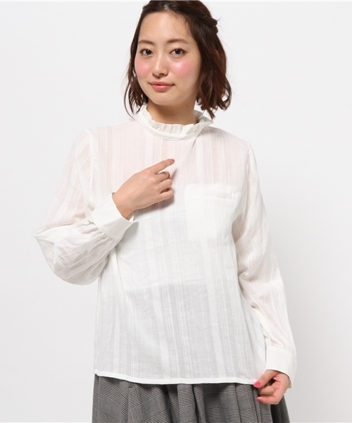 Kastane（カスタネ）の「フリルハイネックブラウス（シャツ/ブラウス・レディース・ベージュ/オフホワイト/ネイビー・FREE）」の2枚目の写真