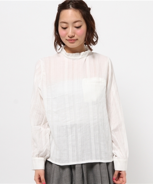 Kastane（カスタネ）の「フリルハイネックブラウス（シャツ/ブラウス・レディース・ベージュ/オフホワイト/ネイビー・FREE）」の4枚目の写真