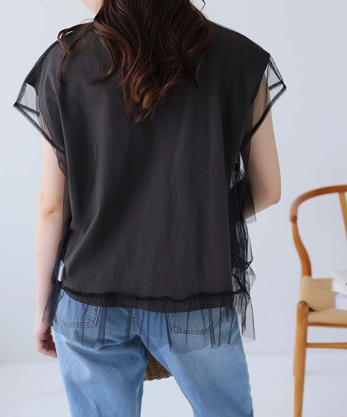 Doula Doula(ドゥーラドゥーラ)の「マルチway レイヤードチュール&Tシャツ 2点セット(Tシャツ/カットソー・レディース・ベージュ/ホワイト/チャコール/ブルー・L/M)」の7枚目の写真
