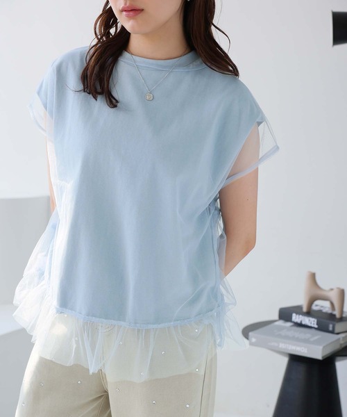 Doula Doula(ドゥーラドゥーラ)の「マルチway レイヤードチュール&Tシャツ 2点セット(Tシャツ/カットソー・レディース・ベージュ/ホワイト/チャコール/ブルー・L/M)」の13枚目の写真
