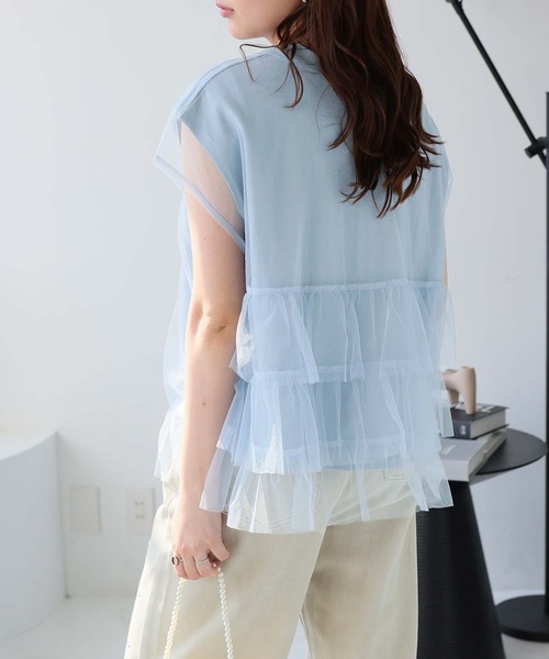 Doula Doula(ドゥーラドゥーラ)の「マルチway レイヤードチュール&Tシャツ 2点セット(Tシャツ/カットソー・レディース・ベージュ/ホワイト/チャコール/ブルー・L/M)」の14枚目の写真