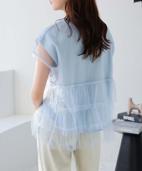 Doula Doula(ドゥーラドゥーラ)の「マルチway レイヤードチュール&Tシャツ 2点セット(Tシャツ/カットソー・レディース・ベージュ/ホワイト/チャコール/ブルー・L/M)」の15枚目の写真