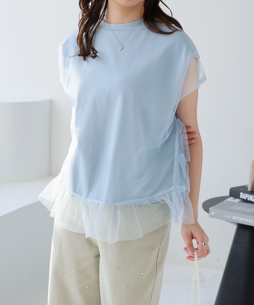 Doula Doula(ドゥーラドゥーラ)の「マルチway レイヤードチュール&Tシャツ 2点セット(Tシャツ/カットソー・レディース・ベージュ/ホワイト/チャコール/ブルー・L/M)」の22枚目の写真
