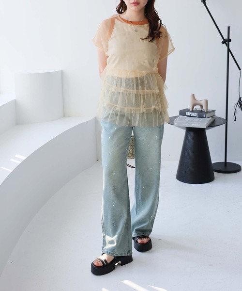 Doula Doula(ドゥーラドゥーラ)の「マルチway レイヤードチュール&Tシャツ 2点セット(Tシャツ/カットソー・レディース・ベージュ/ホワイト/チャコール/ブルー・L/M)」の10枚目の写真