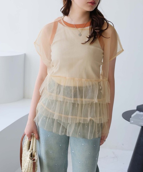 Doula Doula(ドゥーラドゥーラ)の「マルチway レイヤードチュール&Tシャツ 2点セット(Tシャツ/カットソー・レディース・ベージュ/ホワイト/チャコール/ブルー・L/M)」の11枚目の写真