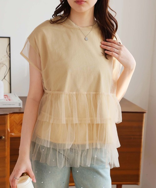 Doula Doula(ドゥーラドゥーラ)の「マルチway レイヤードチュール&Tシャツ 2点セット(Tシャツ/カットソー・レディース・ベージュ/ホワイト/チャコール/ブルー・L/M)」の18枚目の写真