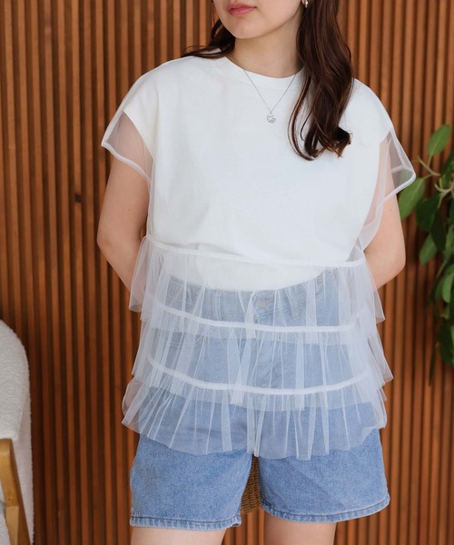 Doula Doula(ドゥーラドゥーラ)の「マルチway レイヤードチュール&Tシャツ 2点セット(Tシャツ/カットソー・レディース・ベージュ/ホワイト/チャコール/ブルー・L/M)」の19枚目の写真