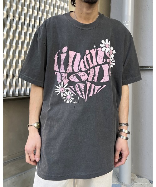 MODISH GAZE（モディシュガゼ）の「【MODISH GAZE】 ハート ピグメントTシャツ (CP)（Tシャツ/カットソー・レディース・ネイビー/アイボリー/スミクロ・FREE）」の7枚目の写真