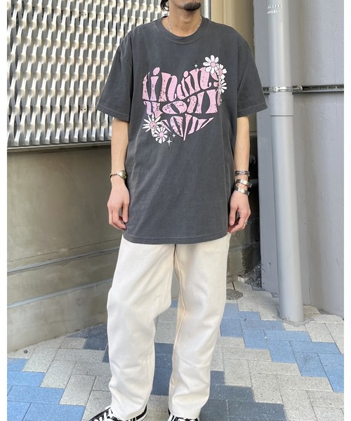 MODISH GAZE（モディシュガゼ）の「【MODISH GAZE】 ハート ピグメントTシャツ (CP)（Tシャツ/カットソー・レディース・ネイビー/アイボリー/スミクロ・FREE）」の9枚目の写真