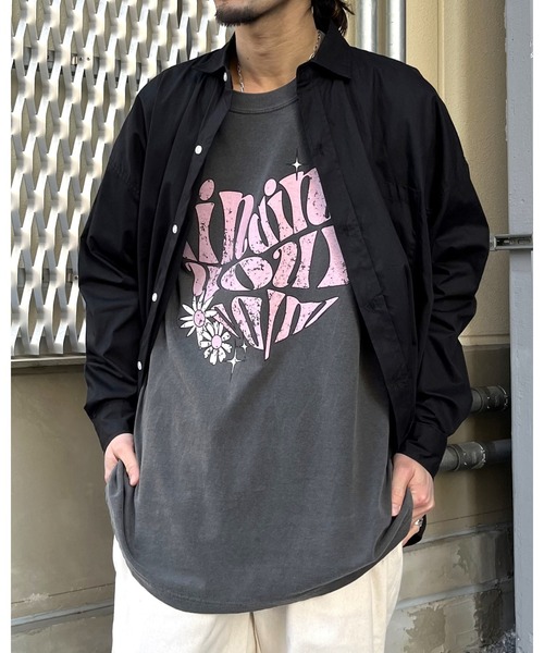 MODISH GAZE（モディシュガゼ）の「【MODISH GAZE】 ハート ピグメントTシャツ (CP)（Tシャツ/カットソー・レディース・ネイビー/アイボリー/スミクロ・FREE）」の10枚目の写真