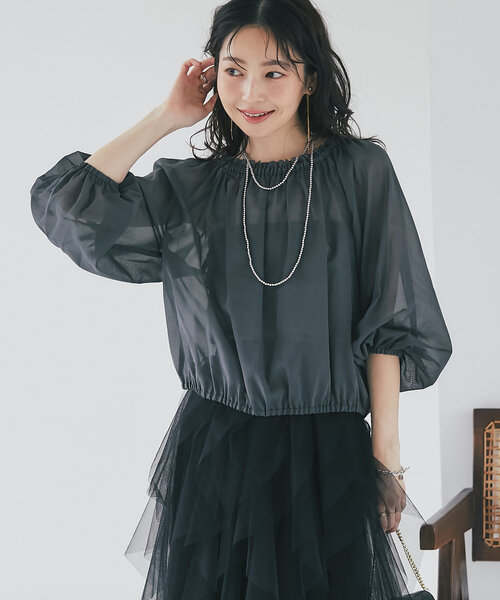 La boutique BonBon(ラブティックボンボン)の「シアーバルーンクロップドブラウス(シャツ/ブラウス・レディース・チャコールグレー/ピンク/ブルー・FREE)」の18枚目の写真
