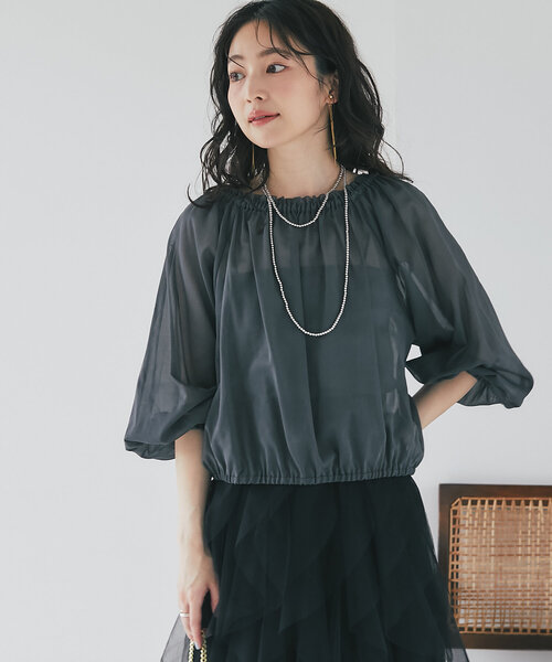 La boutique BonBon(ラブティックボンボン)の「シアーバルーンクロップドブラウス(シャツ/ブラウス・レディース・チャコールグレー/ピンク/ブルー・FREE)」の19枚目の写真