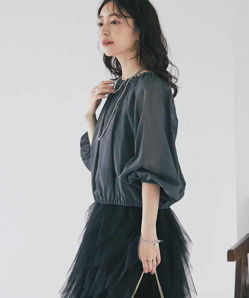 La boutique BonBon(ラブティックボンボン)の「シアーバルーンクロップドブラウス(シャツ/ブラウス・レディース・チャコールグレー/ピンク/ブルー・FREE)」の20枚目の写真