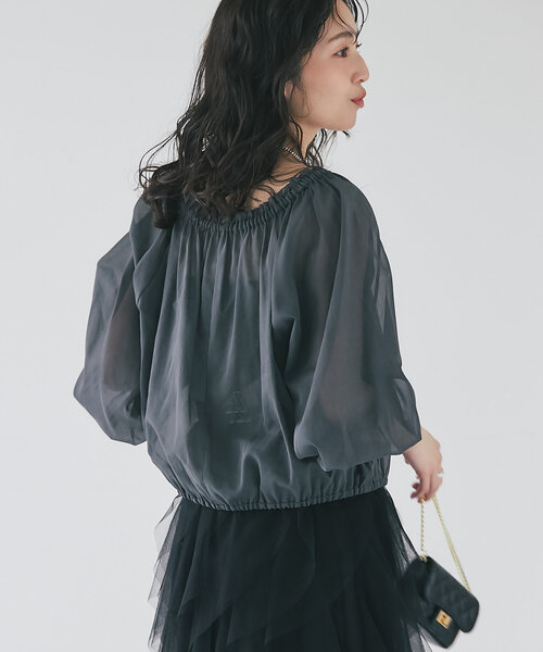 La boutique BonBon(ラブティックボンボン)の「シアーバルーンクロップドブラウス(シャツ/ブラウス・レディース・チャコールグレー/ピンク/ブルー・FREE)」の21枚目の写真