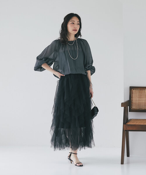 La boutique BonBon(ラブティックボンボン)の「シアーバルーンクロップドブラウス(シャツ/ブラウス・レディース・チャコールグレー/ピンク/ブルー・FREE)」の22枚目の写真