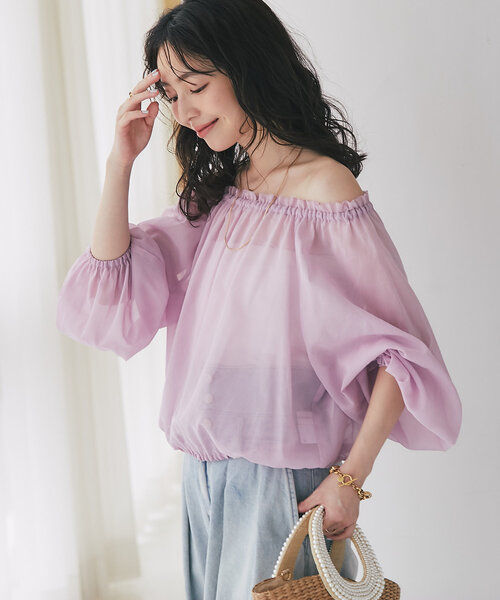 La boutique BonBon(ラブティックボンボン)の「シアーバルーンクロップドブラウス(シャツ/ブラウス・レディース・チャコールグレー/ピンク/ブルー・FREE)」の5枚目の写真