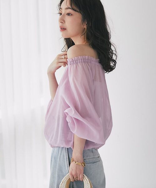 La boutique BonBon(ラブティックボンボン)の「シアーバルーンクロップドブラウス(シャツ/ブラウス・レディース・チャコールグレー/ピンク/ブルー・FREE)」の6枚目の写真