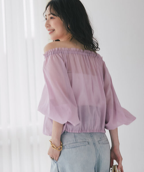 La boutique BonBon(ラブティックボンボン)の「シアーバルーンクロップドブラウス(シャツ/ブラウス・レディース・チャコールグレー/ピンク/ブルー・FREE)」の7枚目の写真