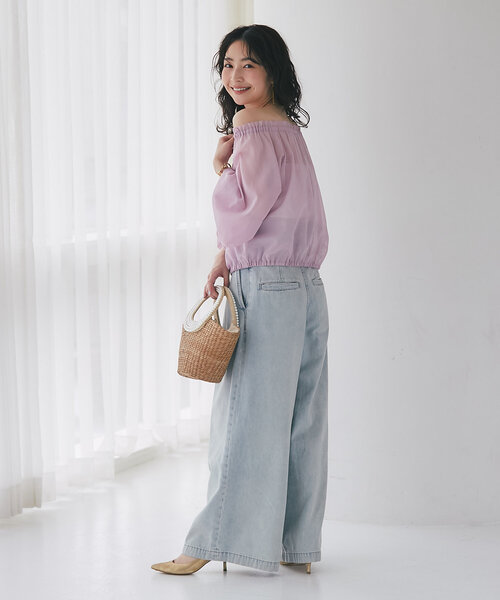 La boutique BonBon(ラブティックボンボン)の「シアーバルーンクロップドブラウス(シャツ/ブラウス・レディース・チャコールグレー/ピンク/ブルー・FREE)」の9枚目の写真