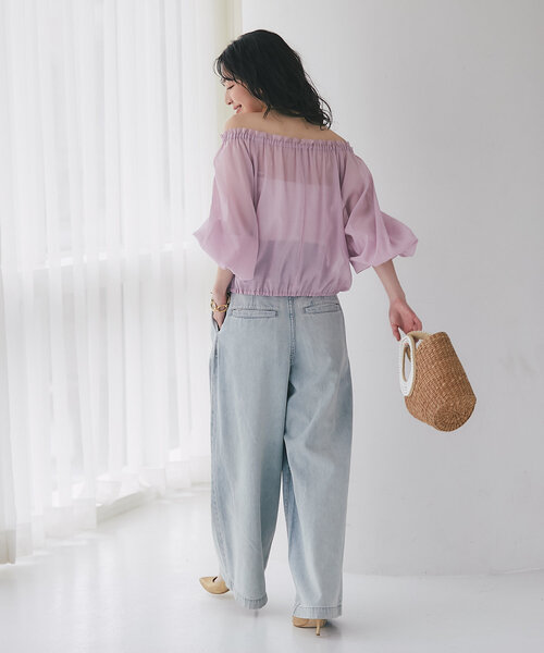 La boutique BonBon(ラブティックボンボン)の「シアーバルーンクロップドブラウス(シャツ/ブラウス・レディース・チャコールグレー/ピンク/ブルー・FREE)」の10枚目の写真