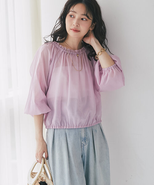 La boutique BonBon(ラブティックボンボン)の「シアーバルーンクロップドブラウス(シャツ/ブラウス・レディース・チャコールグレー/ピンク/ブルー・FREE)」の11枚目の写真
