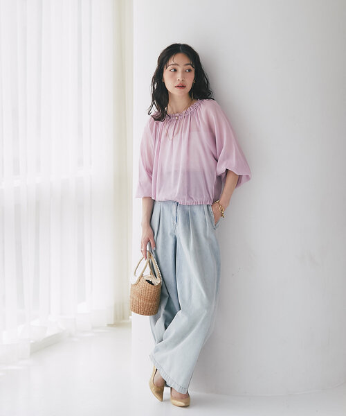 La boutique BonBon(ラブティックボンボン)の「シアーバルーンクロップドブラウス(シャツ/ブラウス・レディース・チャコールグレー/ピンク/ブルー・FREE)」の13枚目の写真