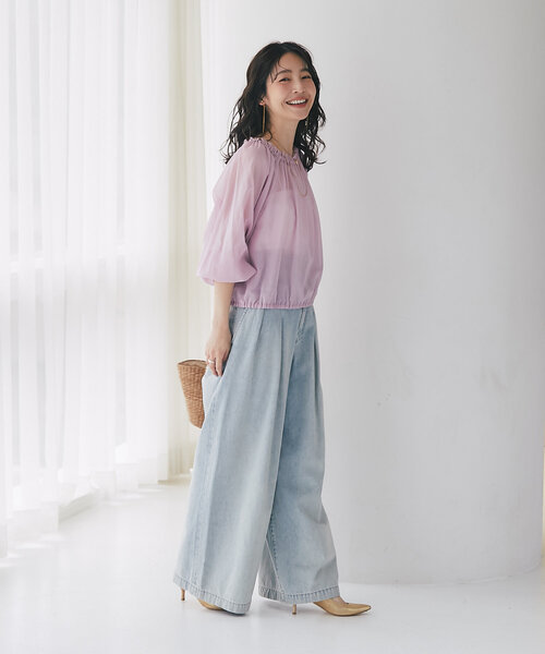 La boutique BonBon(ラブティックボンボン)の「シアーバルーンクロップドブラウス(シャツ/ブラウス・レディース・チャコールグレー/ピンク/ブルー・FREE)」の14枚目の写真