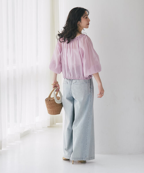 La boutique BonBon(ラブティックボンボン)の「シアーバルーンクロップドブラウス(シャツ/ブラウス・レディース・チャコールグレー/ピンク/ブルー・FREE)」の15枚目の写真