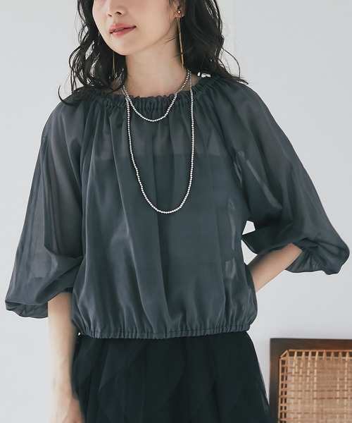 【セール】シアーバルーンクロップドブラウス（シャツ/ブラウス）｜La boutique BonBon（ラブティックボンボン）
