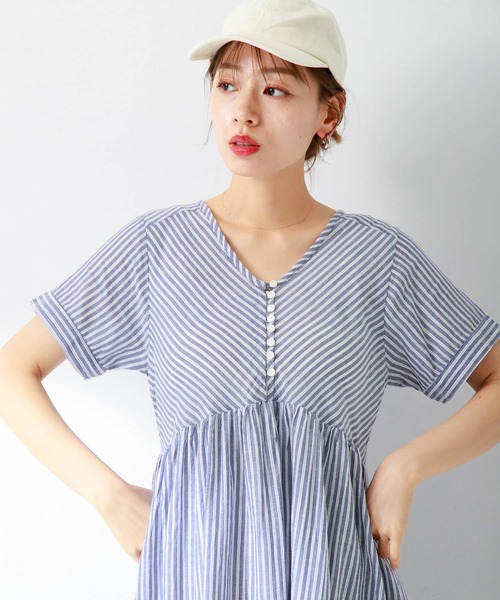 URBAN RESEARCH Sonny Label(アーバンリサーチサニーレーベル)の「ドビーストライプコットンワンピース(ワンピース・レディース・ブルー/ミント/レッド系その他・FREE)」の20枚目の写真