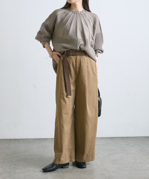 PUAL CE CIN（ピュアルセシン）の「アーチ編みニットプルオーバー（ニット/セーター・レディース・グレイッシュベージュ/ブラック/アイボリー/オレンジ・FREE）」の12枚目の写真