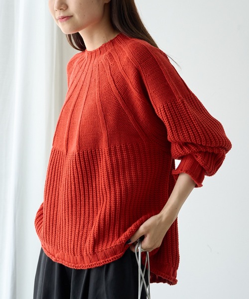 PUAL CE CIN（ピュアルセシン）の「アーチ編みニットプルオーバー（ニット/セーター・レディース・グレイッシュベージュ/ブラック/アイボリー/オレンジ・FREE）」の15枚目の写真