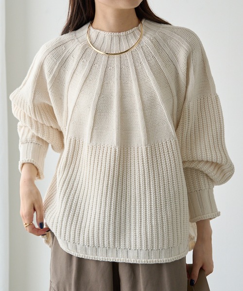 PUAL CE CIN（ピュアルセシン）の「アーチ編みニットプルオーバー（ニット/セーター・レディース・グレイッシュベージュ/ブラック/アイボリー/オレンジ・FREE）」の6枚目の写真