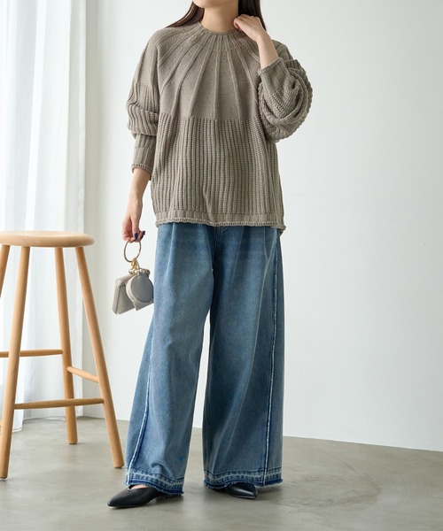 PUAL CE CIN（ピュアルセシン）の「アーチ編みニットプルオーバー（ニット/セーター・レディース・グレイッシュベージュ/ブラック/アイボリー/オレンジ・FREE）」の11枚目の写真