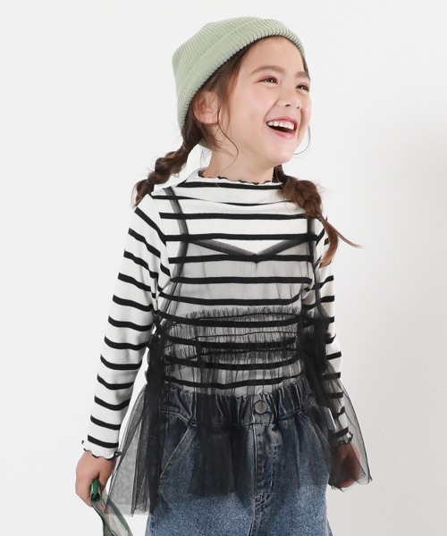 devirock（デビロック）の「チュールキャミ ＆ 長袖リブTシャツ 2点セット（Tシャツ/カットソー・キッズ・ブルー系その他/ホワイト系その他/ブラック系その他・100cm/110cm/120cm/130cm/140cm/150cm/160cm）」の2枚目の写真