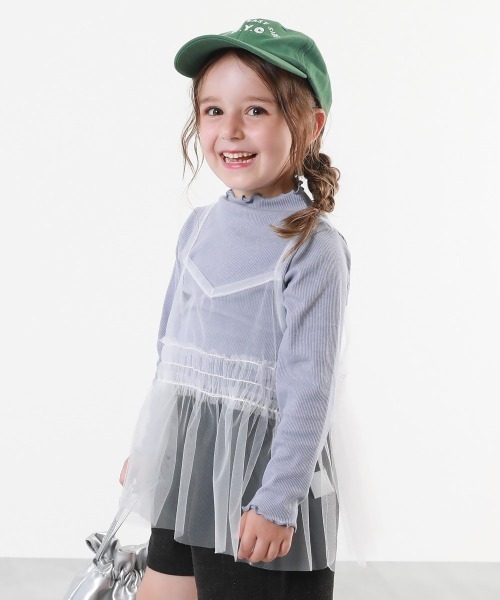 devirock（デビロック）の「チュールキャミ ＆ 長袖リブTシャツ 2点セット（Tシャツ/カットソー・キッズ・ブルー系その他/ホワイト系その他/ブラック系その他・100cm/110cm/120cm/130cm/140cm/150cm/160cm）」の3枚目の写真