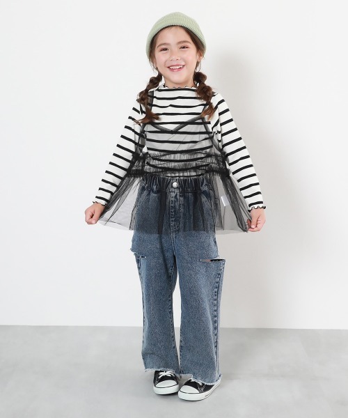 devirock（デビロック）の「チュールキャミ ＆ 長袖リブTシャツ 2点セット（Tシャツ/カットソー・キッズ・ブルー系その他/ホワイト系その他/ブラック系その他・100cm/110cm/120cm/130cm/140cm/150cm/160cm）」の4枚目の写真