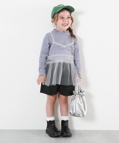 devirock（デビロック）の「チュールキャミ ＆ 長袖リブTシャツ 2点セット（Tシャツ/カットソー・キッズ・ブルー系その他/ホワイト系その他/ブラック系その他・100cm/110cm/120cm/130cm/140cm/150cm/160cm）」の6枚目の写真