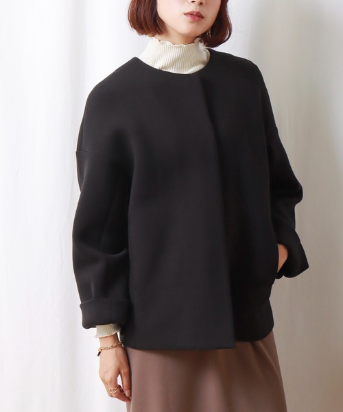 libelle more（リベル モア）の「ダイバー素材ノーカラージャケット（ノーカラージャケット・レディース・モカ/ネイビー/チャコールグレー/ブラック・M/L）」の5枚目の写真