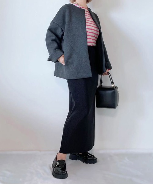 libelle more（リベル モア）の「ダイバー素材ノーカラージャケット（ノーカラージャケット・レディース・モカ/ネイビー/チャコールグレー/ブラック・M/L）」の11枚目の写真