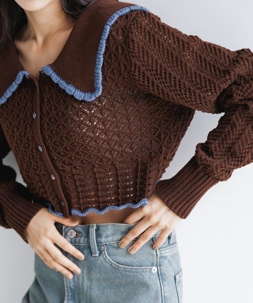 LOWRYS FARM（ローリーズファーム）の「ＢＩＧカラーレーシーニットＬＳ　133791（ニット/セーター・レディース・アイボリー/ブラック/ブラウン・FREE）」の14枚目の写真