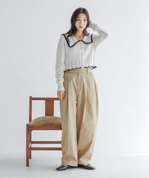 LOWRYS FARM（ローリーズファーム）の「ＢＩＧカラーレーシーニットＬＳ　133791（ニット/セーター・レディース・アイボリー/ブラック/ブラウン・FREE）」の12枚目の写真