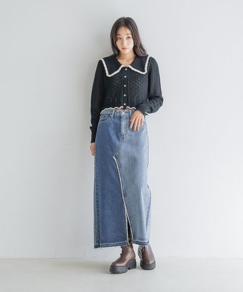 LOWRYS FARM（ローリーズファーム）の「ＢＩＧカラーレーシーニットＬＳ　133791（ニット/セーター・レディース・アイボリー/ブラック/ブラウン・FREE）」の6枚目の写真